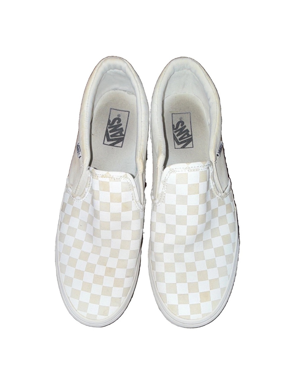 Vans Men Slip-On Checkerboard Sneakers in Cream and White